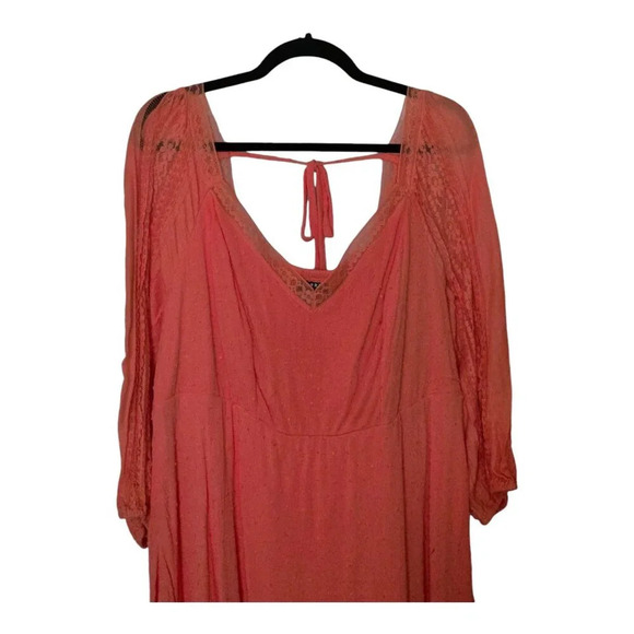 Torrid Women's Top Lined Clip Dot Smocked Back Gauze Peplum 3/4 Sleeve coral 2X - Picture 2 of 8